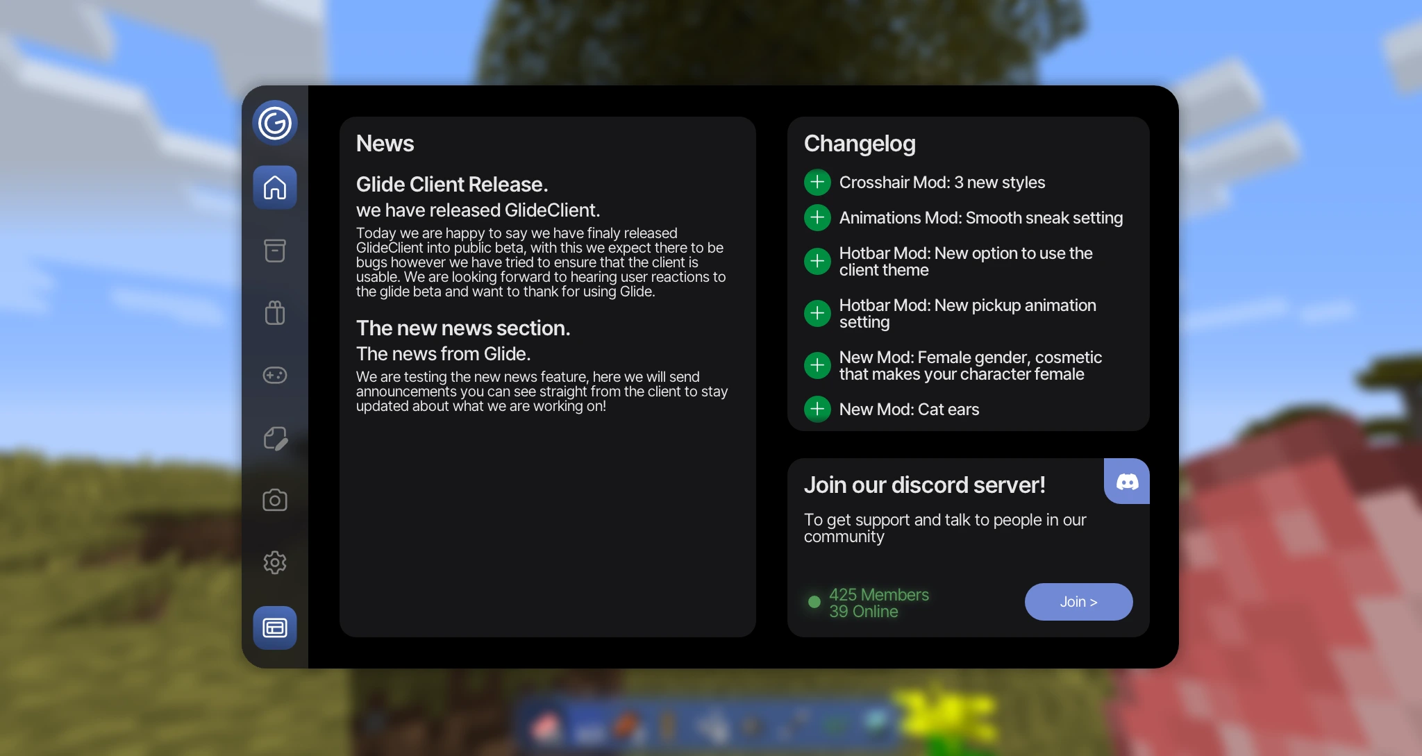 ShindoClient mod menu home page